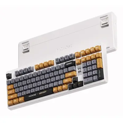 Klawiatura gamingowa Mchose UT98 Outemu Silent Peach V3 bezprzewodowa mechaniczna podświetlana biało-szara