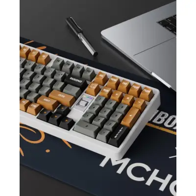 Klawiatura gamingowa Mchose UT98 Outemu Silent Peach V3 bezprzewodowa mechaniczna podświetlana biało-szara