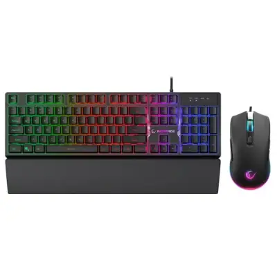 Rampage Fortuna Zestaw gamingowy klawiatura z podkładką i mysz 12800 DPI, czarny
