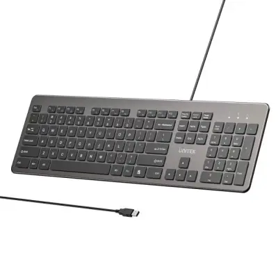 Klawiatura Unitek SlimTap przewodowa 100% (full-size) szara