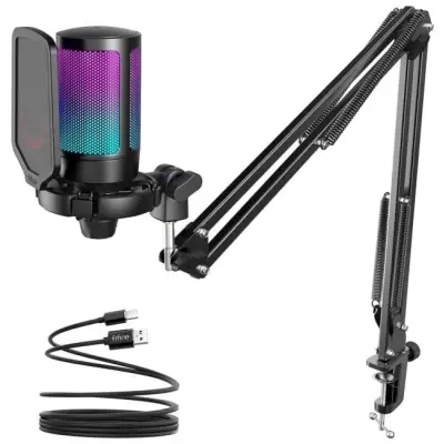 Fifine A6T AMPLIGAME USB RGB mikrofon pojemnościowy studyjny czarny