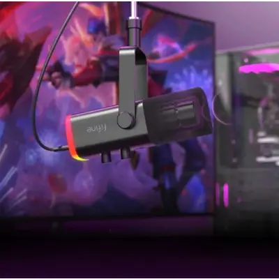 Fifine AM8T AMPLIGAME USB/XLR RGB mikrofon dynamiczny studyjny ze statywem czarny