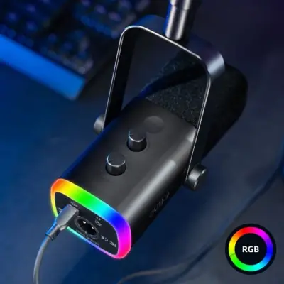 Fifine AM8T AMPLIGAME USB/XLR RGB mikrofon dynamiczny studyjny ze statywem czarny