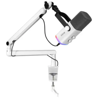 Fifine TAM8 XLR/USB mikrofon studyjny dynamiczny z ramieniem biały