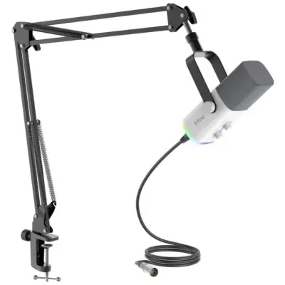 Fifine AM8TW AMPLIGAME USB/XLR RGB mikrofon dynamiczny studyjny ze statywem biały
