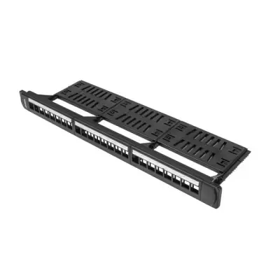 Lanberg Patch Panel pusty 24 port 1U 19" z organizerem do modułów Keystone czarny
