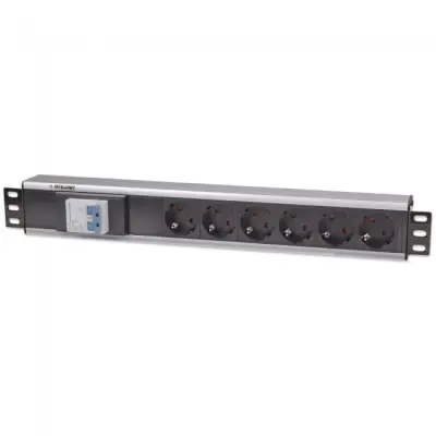 Intellinet 711432 Listwa zasilająca Rack 19" 1.5U, 6x Schuko, z wyłącznikiem, kabel 1.6m