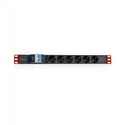 Techly 100471 Listwa zasilająca PDU Rack 19" 1U, 6x Schuko, 250V/16A kabel 3m