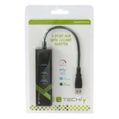 Techly 105803 Karta sieciowa / adapter USB-A 3.0 Gigabit Ethernet RJ45, hub 3x USB