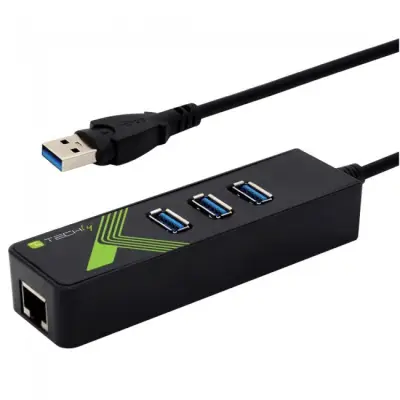 Techly 105803 Karta sieciowa / adapter USB-A 3.0 Gigabit Ethernet RJ45, hub 3x USB