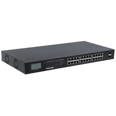 Intellinet 561242 Switch GIGABIT 24x RJ45 PoE+ 370W, 2x SFP, wyświetlacz LCD
