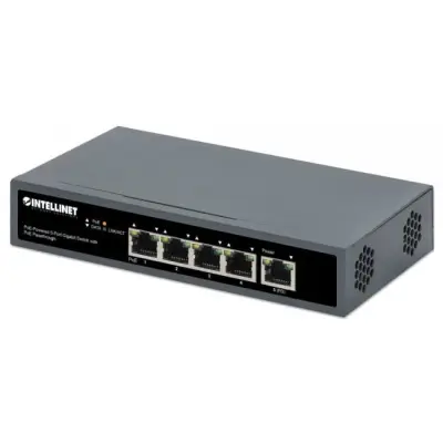 Intellinet 561808 Switch 5p Gigabit PoE Passthrough, zasilany PoE lub AC, 95W