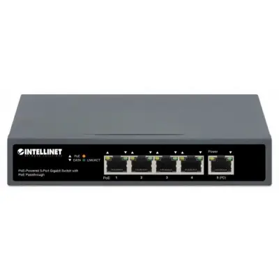 Intellinet 561808 Switch 5p Gigabit PoE Passthrough, zasilany PoE lub AC, 95W