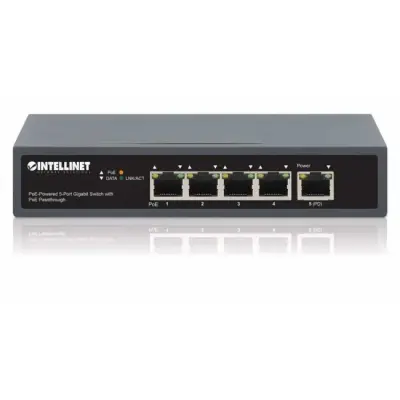 Intellinet 561808 Switch 5p Gigabit PoE Passthrough, zasilany PoE lub AC, 95W