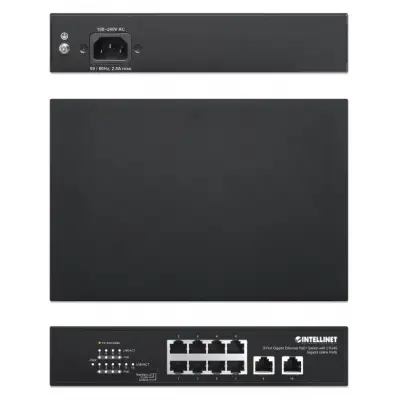 Intellinet 561402 Switch Gigabit 8x RJ45 PoE+, 2x RJ45 Uplink