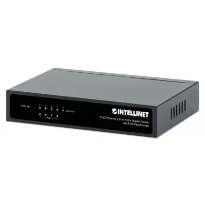 Intellinet 561082 Switch 5p Gigabit PoE Passthrough, zasilany PoE lub AC, 68W