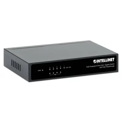 Intellinet 561082 Switch 5p Gigabit PoE Passthrough, zasilany PoE lub AC, 68W