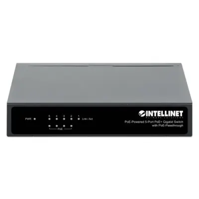 Intellinet 561082 Switch 5p Gigabit PoE Passthrough, zasilany PoE lub AC, 68W