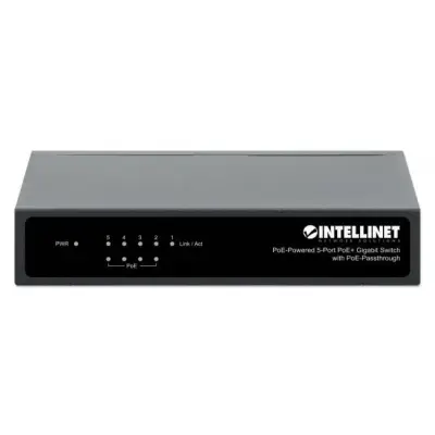 Intellinet 561082 Switch 5p Gigabit PoE Passthrough, zasilany PoE lub AC, 68W