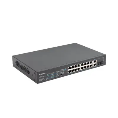 Lanberg switch 16x 100Mb PoE+/2x Combo niezarządzalny rack 19