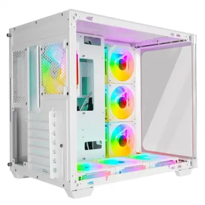 Rampage Loopy Obudowa PC akwarium 7x wentylator ARGB Infinity HUB biała