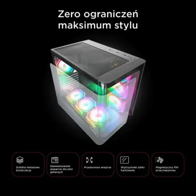 Rampage Loopy Obudowa PC akwarium 7x wentylator ARGB Infinity HUB czarna