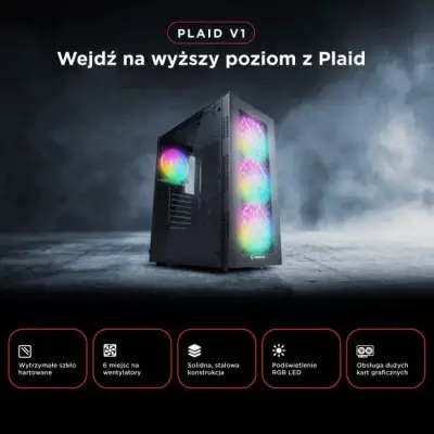 Rampage PLAID V1 Obudowa PC z oknem 4x wentylator 120mm RGB czarna