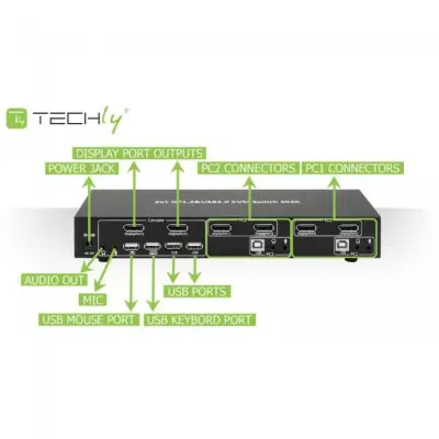 Techly 101928 Przełącznik KVM 2/1 Displayport/USB