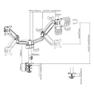 Gembird 17' - 32' do 9 kg regulowany, 2 monitory
