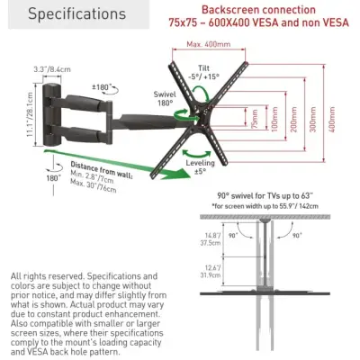 Barkan BM343XL Uchwyt ścienny do TV LED/LCD 13-65” 36kg obrotowy uchylny