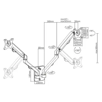 Gembird 17 ”- 27” (7 kg) na 2 monitory