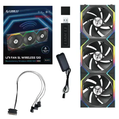 Lian Li UNI FAN SL Wireless ARGB PWM wentylator, Trójpak z kontrolerem - Reverse Blade, 120 mm, czarny