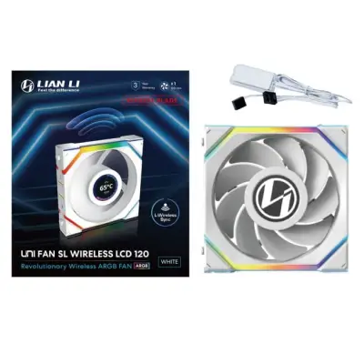 Lian Li UNI FAN SL Wireless LCD wentylator, ARGB, PWM - Reverse Blade, 120 mm, biały