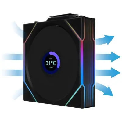 Lian Li UNI FAN TL Wireless LCD Wentylator, ARGB, PWM, Trójpak z kontrolerem - 120 mm, czarny